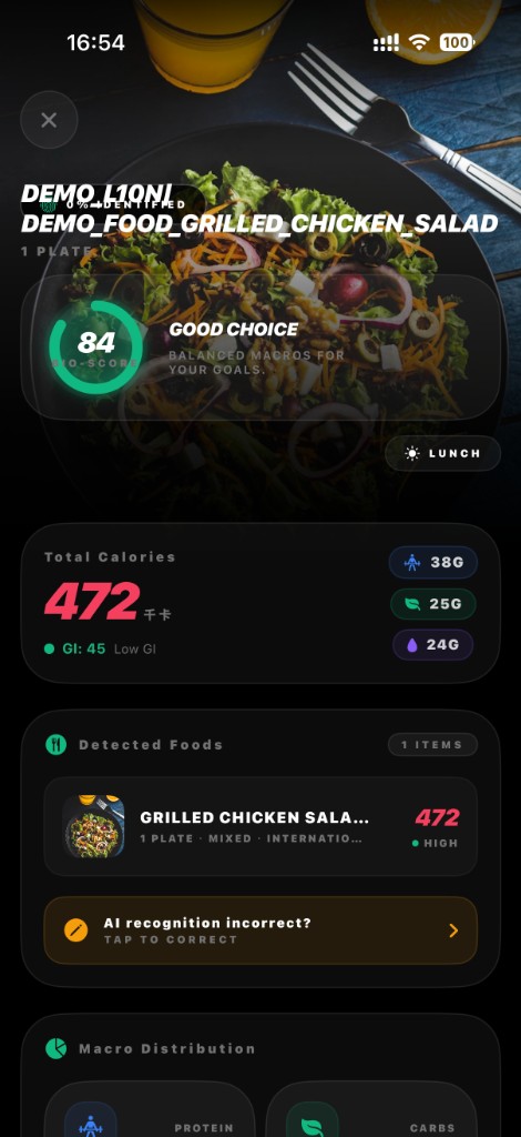 Daily nutrition grade, nutrient gaps, and AI meal suggestion